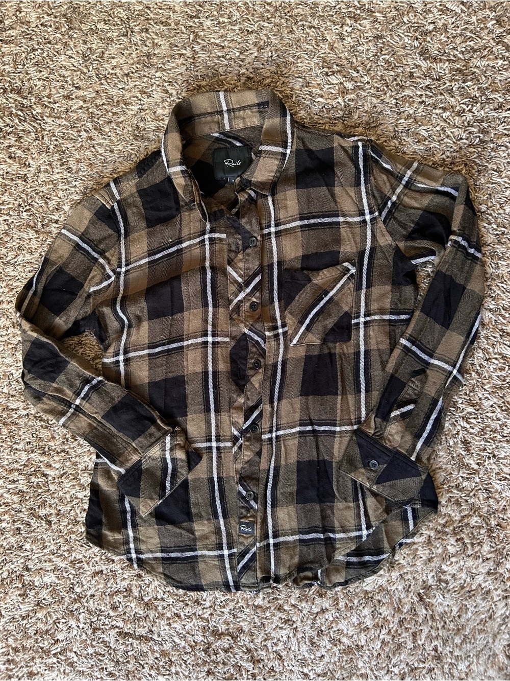 Rails Women’s Small Green, Black and White Plaid Button-Up Shirt